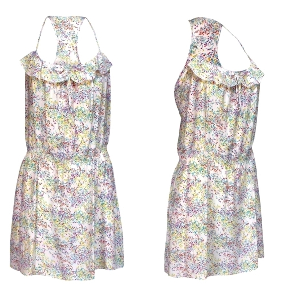 Parker Silk Cream Multicolored Floral Dress Smocked Waist Size L - Picture 14 of 14